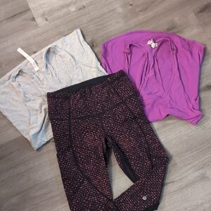 Lululemon Purple and Gray Tops with Patterned Leggings
